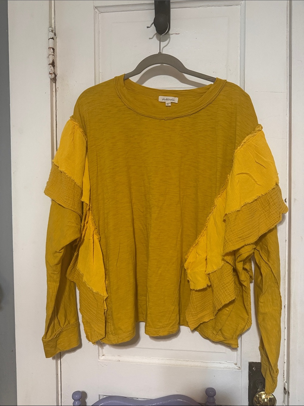 Oli & Hali Mustard Yellow Ruffle-Sleeve Sweatshirt